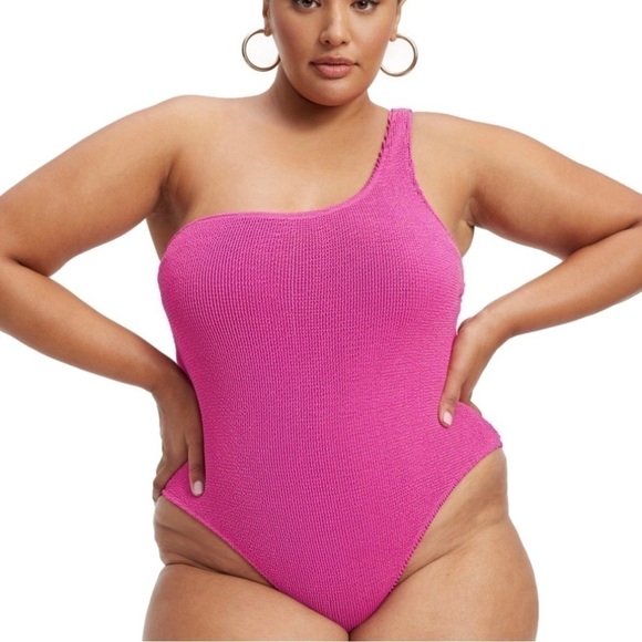 GOOD American Always Fit Metallic Shoulder One Piece Swimsuit Hawaiian Pink - Picture 1 of 9